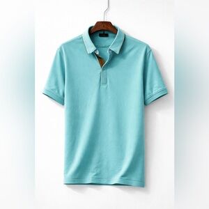 Men's Teal Polo Shirt with Suede Leather Accents by Massimo Dutti